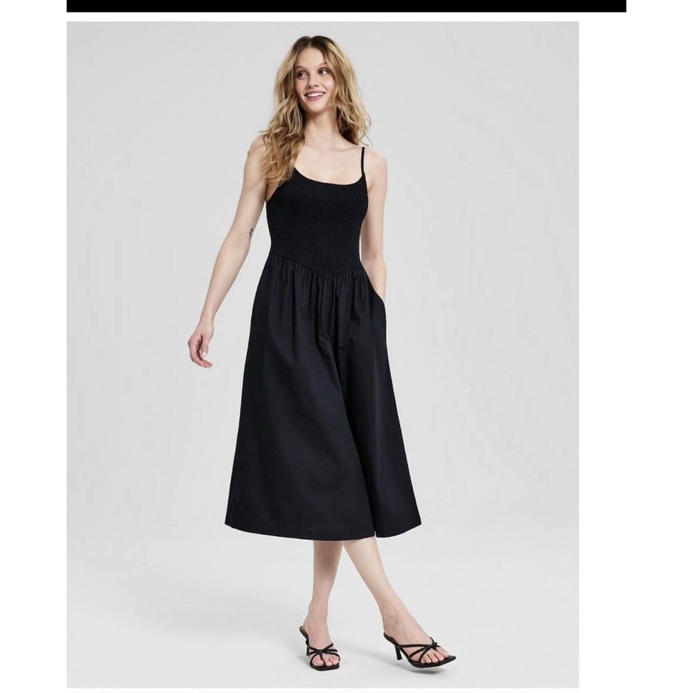 A New Day Women’s Black Smocked Bodice Wide-Leg Jumpsuit New With Tags Sz XL